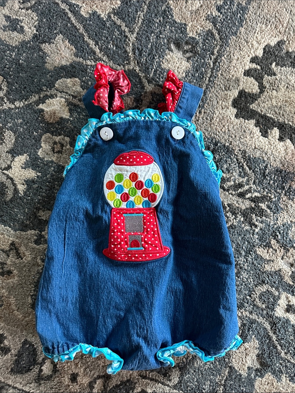 Blue Denim Baby Bubble Overalls with Red Gumball Rare vintage size 2T